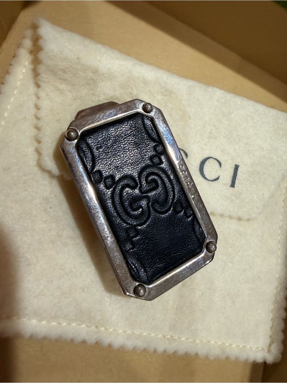 Gucci Black Leather GG Embossed Money Clip with Silver-Tone Frame